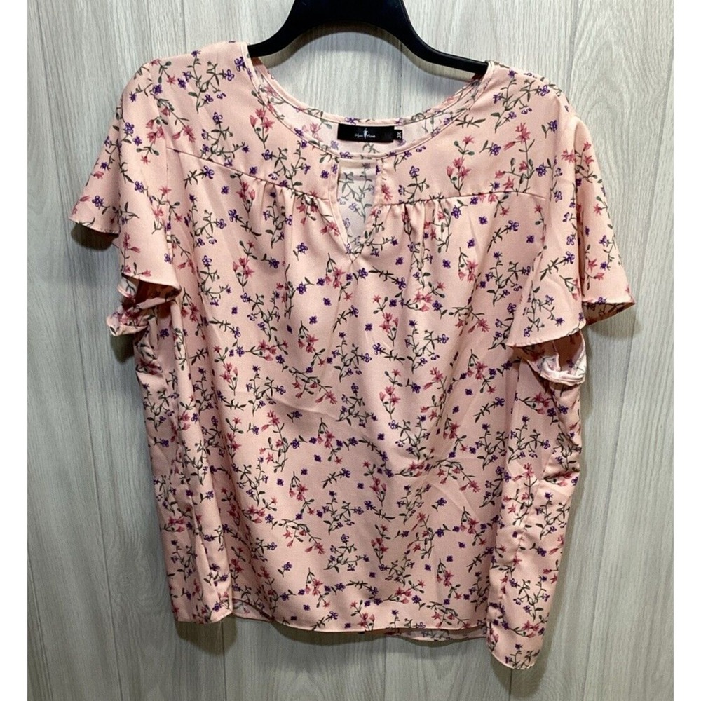 AGNES ORINDA Women's (Size 3X) Short Sleeve Keyhole Neck Floral Shirt‎
